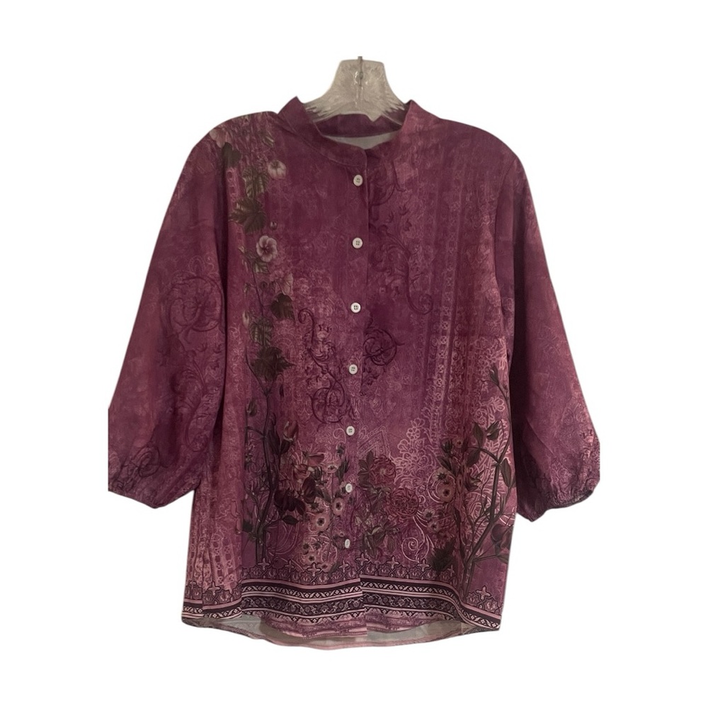 Chic Floral Button-Up Blouse in Rich Purple